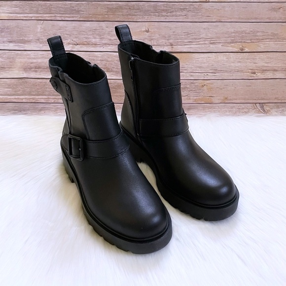 UGG Saoirse Black Leather Waterproof Moto Boots - Picture 5 of 8